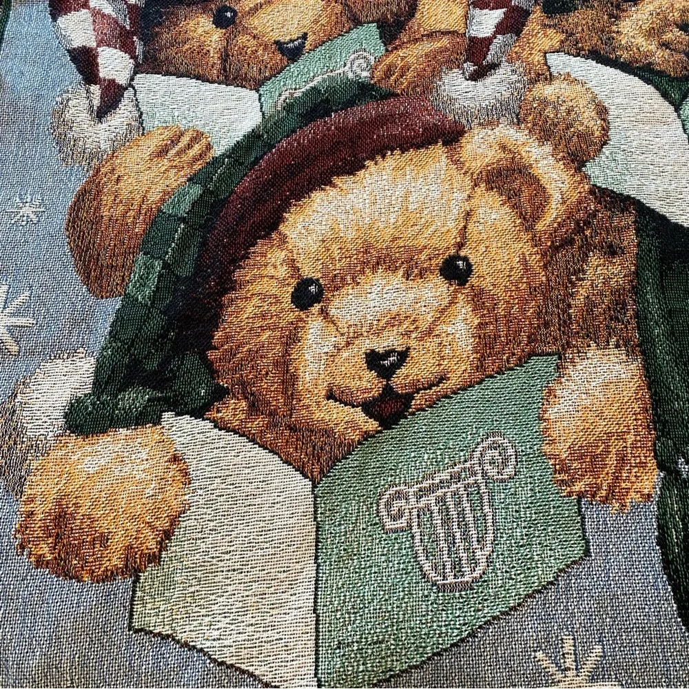 Vintage Bear Choir Holiday Christmas Woven Tapestry Throw Blanket 55